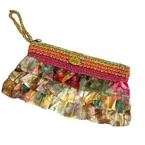 Cappelli Straw World Women’s Ruffled Clutch Purse | Floral | Straw Multicolor